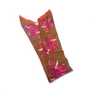 🩷 Vintage Evan Picone Silk Scarf Floral Jacquard Brown Pink Red Japan 90s Boho